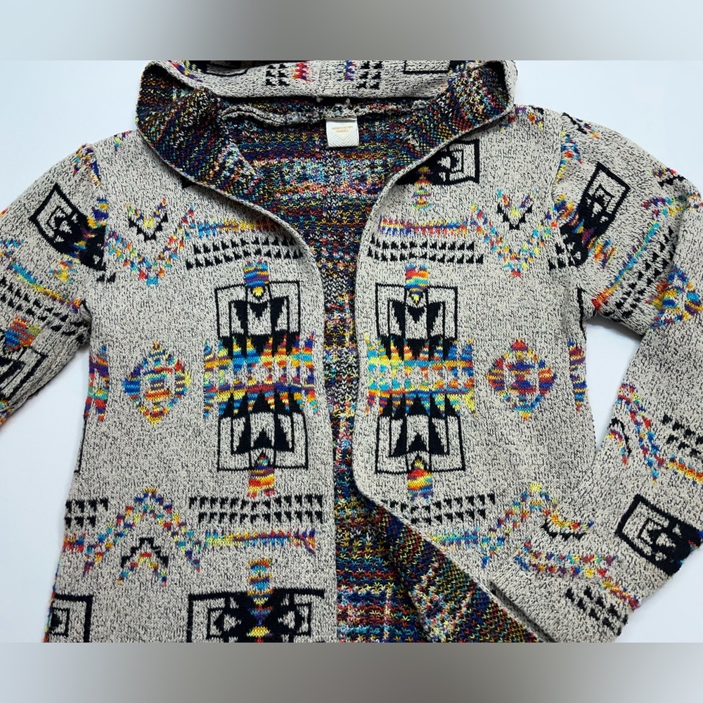Northern Angel Aztec Tribal Cardigan Sweater Womens Small Boho Western Knit Hood